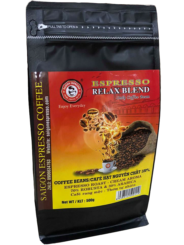 CAFÉ HẠT RANG ESPRESSO - Relax Blend, SAIGON ESPRESSO; 500g/túi. Rang mộc, 100% cà phê nguyên chất, Hương thơm tự nhiên. Giá đã bao gồm VAT - Hình ảnh 3
