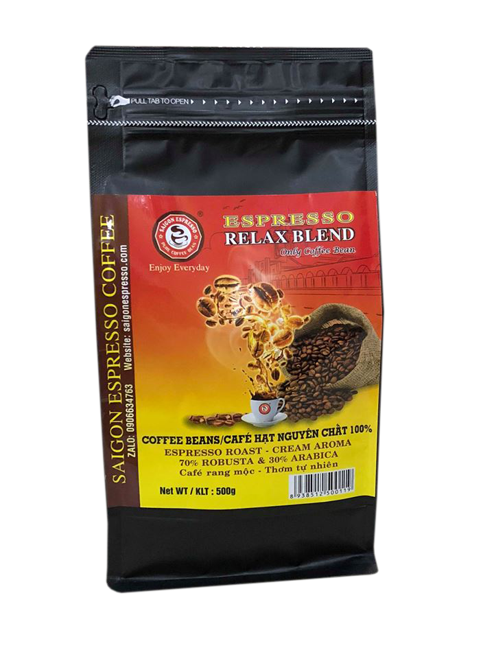 CAFÉ HẠT RANG ESPRESSO - Relax Blend, SAIGON ESPRESSO; 500g/túi. Rang mộc, 100% cà phê nguyên chất, Hương thơm tự nhiên. Giá đã bao gồm VAT - Hình ảnh 2