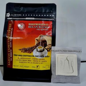 Cà phê phin giấy Relax Blend-Saigon Espresso - KLT: 150g/TÚI (10 gói x 15g) - Rang mộc, 100% cà phê nguyên chất, không hương liệu, vị đậm đà, chua nhẹ, thơm tự nhiên, với phong cách pha hiện đại và sành điệu
